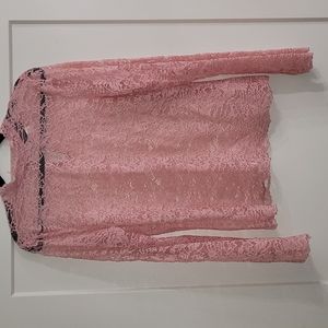 Pink Long Sleeve Laced Blouse